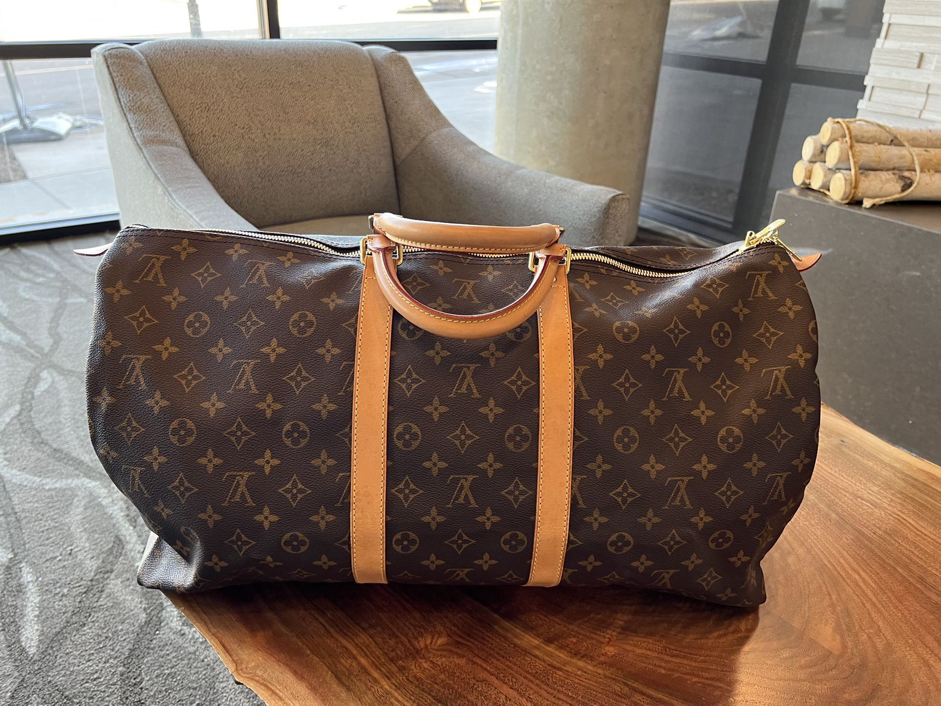 Louis Vuitton LV Boston Bag Keepall 55 Browns Monogram
