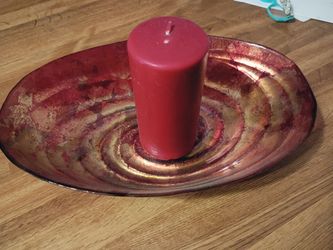 Red Gold Decorative Glass Bowl with Pillar Candle