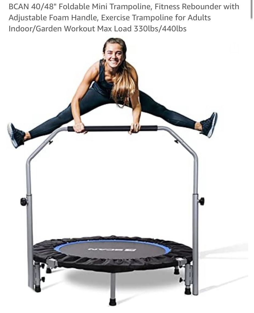 BCAN 40/48" Foldable Mini Trampoline, Fitness Rebounder with Adjustable Foam Handle, Exercise Trampoline for Adults Indoor/Garden Workout Max Load 330