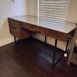 Elbert Brown Wood Desk with Glass Top
