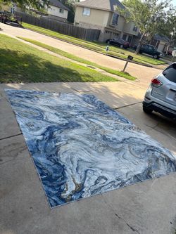 Large Blue Marble Print Area Rug