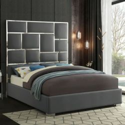 Milan Faux Leather Grey King Bed

