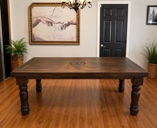 Rustic dark solid wood dining table