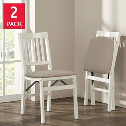 Stakmore Wood Folding Chair with Upholstered Seat, 2-pack