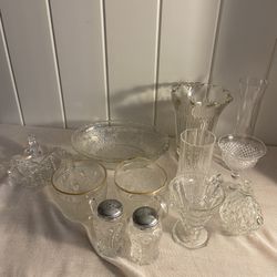 MCM vintage Glass Ware Anchor Hocking & more 13 dishes Vases EACH PIECE