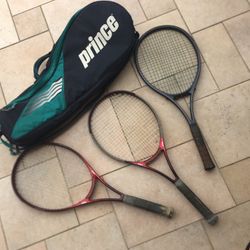 3 TENNIS RACKETS & PRINCE TENNIS BAG +PENN BALLS 