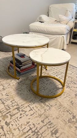 2 Round Gold Frame Coffee Table