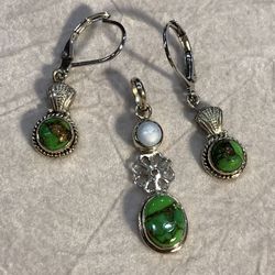 Green Tourquise. Sterling Silver. Pendant And Earrings. Can Be Sold Separate. $25 Each.  See My Page For Separate Items 