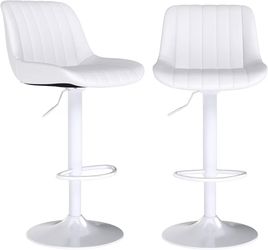 Youhauchair Bar Stools Set of 2, Swivel Counter Height Barstools with Back, Adjustable PU Leather Bar Chairs, Modern Armless Kitchen Island Stool, Whi