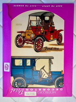 NEW Vintage Meyercord Decals Antique Cars Theme 1971 Decorative Transfers