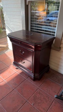 Dark Cherry Wood Nightstand with Drawers
