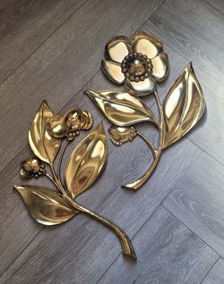 Vtg Large Gold Syroco Poppy Flower Wall Hanging Decor Set 1964 Mid Century 7444