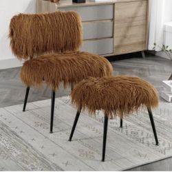 Furry Accent Chair & Ottoman 