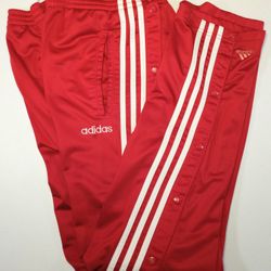 Vtg Adidas Tear Break Away Pants Mens Large Shiny Red/White Stripe Track Basketball Soccer