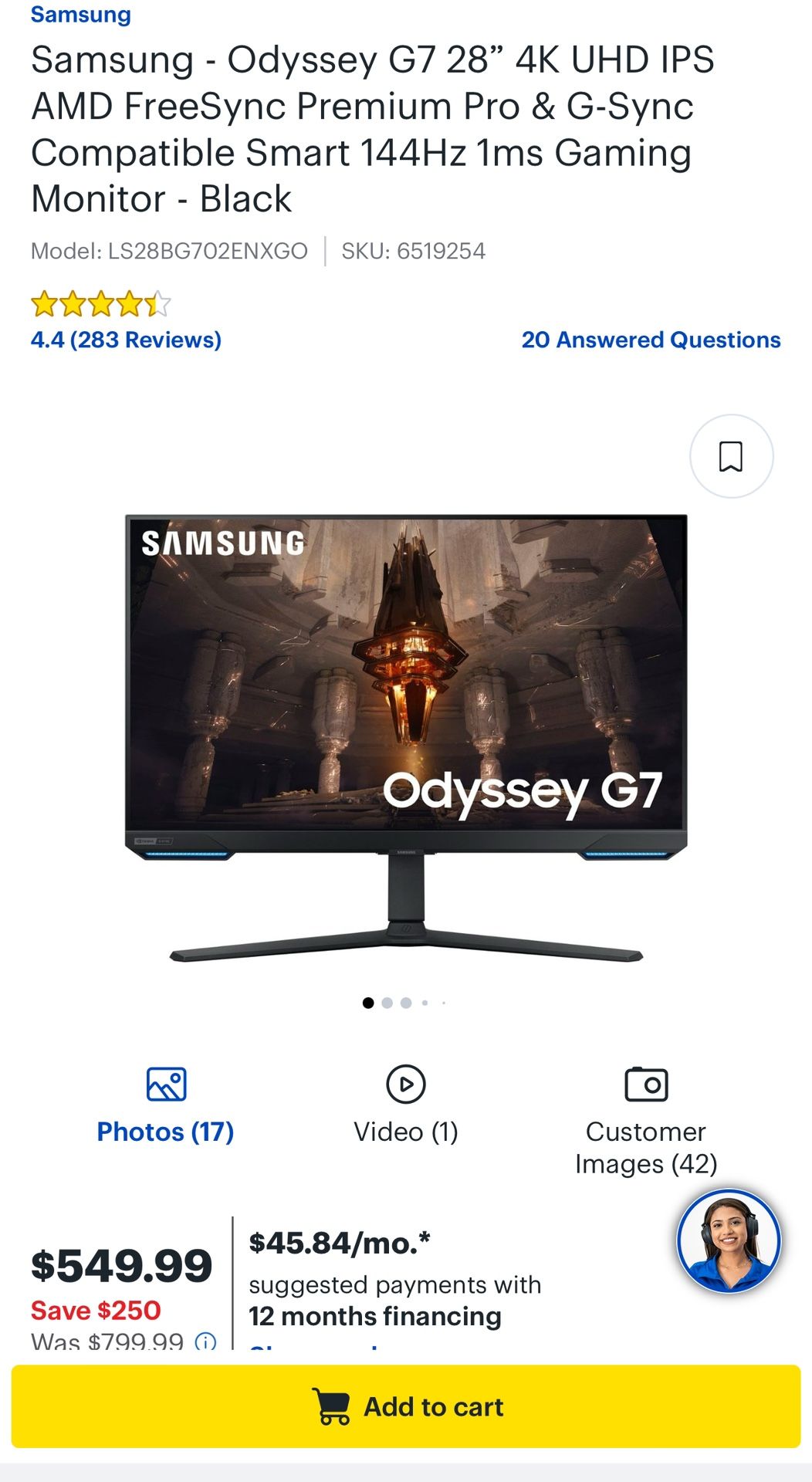 Samsung Odyssey G7 28 4K/UHD/HDMI 2.1/HDR      S28AG700NN