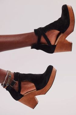 Free People “cedar Clog” Wood And Leather High Heel Shoes Womens 37 (size 7)