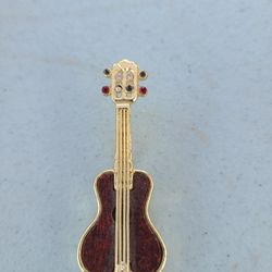 Vintage Guitar Wood And Rhinestone Pin