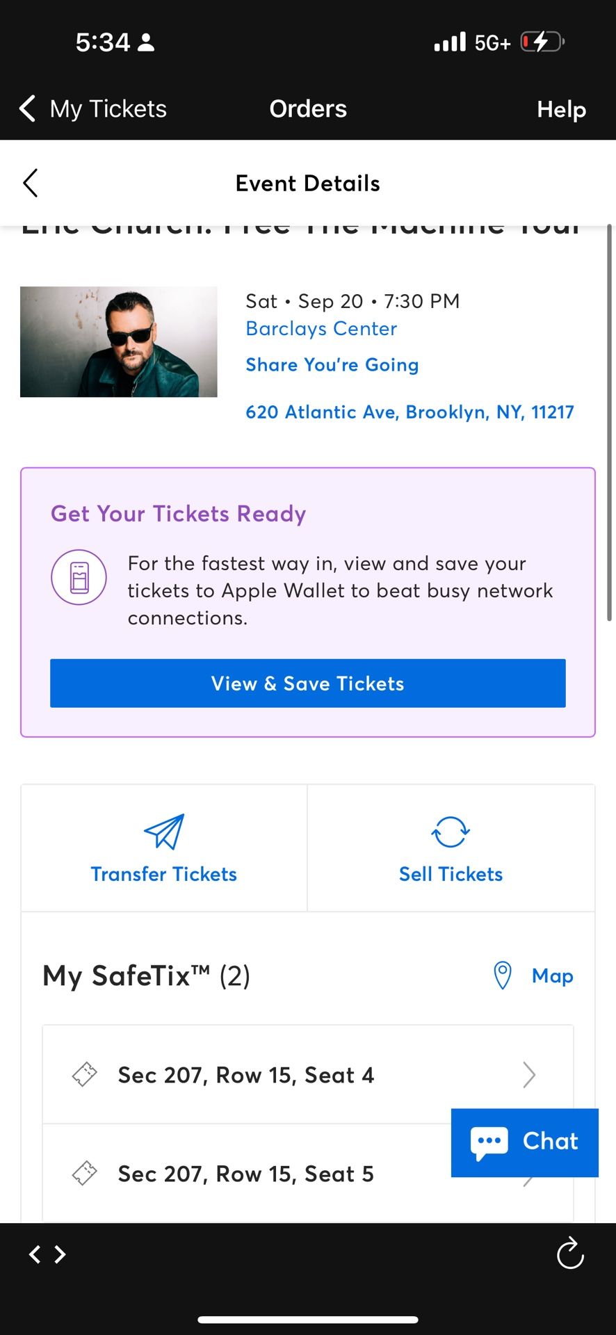 Eric Church Barclay Two Tickets Ticket Master Transfer Both $60