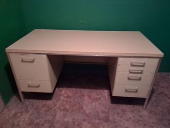 Metal office desk.  Yellow vintage, 80" wide