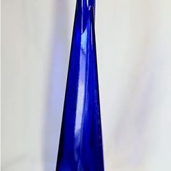 Cobalt Blue Glass 19" Tall Triangular Genie Bottle Excellent Condition Vintage