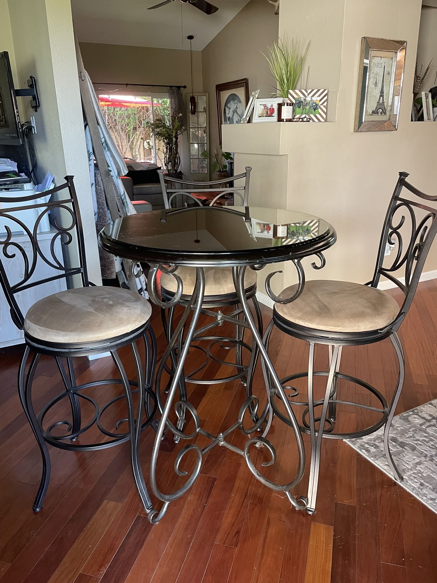 Rod iron and wood bistro set
