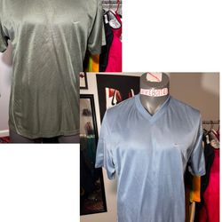 (2-LOT) Nike Vintage V-Neck T-Shirt Men's Large Charcoal Green / Blue