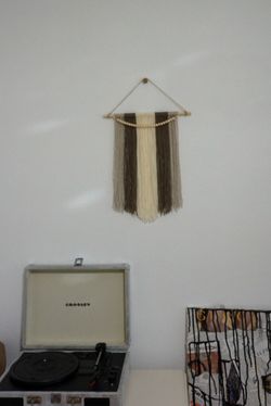 Yarn Macrame Wall Hanging w/ wooden bead garland