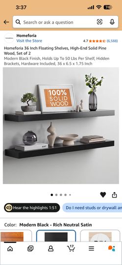 Homeforia 36 Inch Floating Shelves, High-End Solid Pine Wood, Set of 2