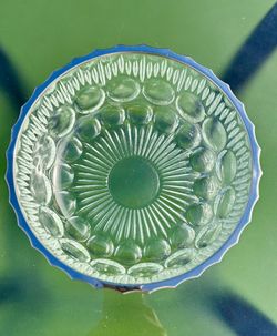 VINTAGE SERVING BOWL CRYSTAL/GLASS THUMBPRINT & SILVERPLATE WAVY LIP FRANCE