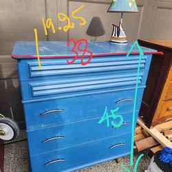 Blue Solid Wood Dresser And Lamp