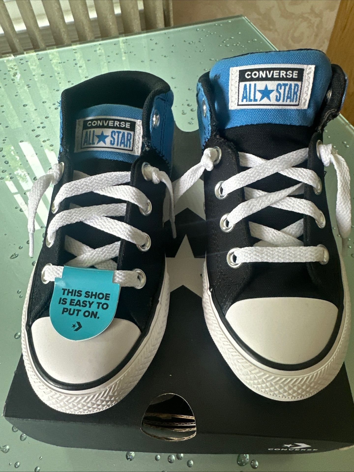 Converse Boy's CTAS Axel Blue/Black Mid Top Sneakers-Size US 1 Youth,NWB A06373F