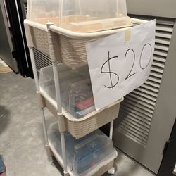 3 tier plastic rolling cart with wheel