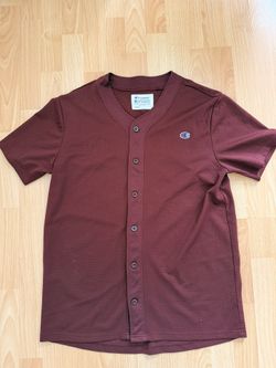Vintage Champion Maroon Spellout Button Up Jersey Mens Medium