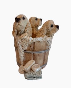 Stone Critters Blond Cocker Spaniels In A Bath Tub