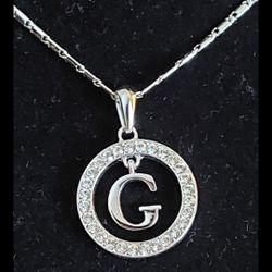 White CZ Circle Initial "G" Pendant Necklace (Like New)