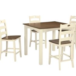 Woodanville Cream/Brown Counter Height Dining Table and Bar Stools (Set of 5)

