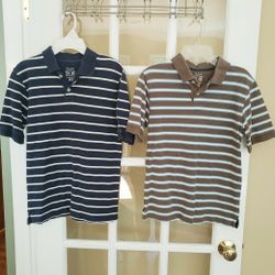 The Children's Place Striped Polo Duo-Navy, Brown, White & Lt. Blue - L(10/12)