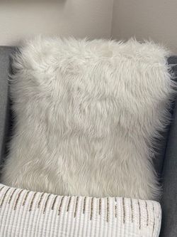 White Faux Fur Throw Pillow
