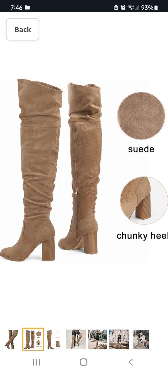 Women's Knee High Faux Suede Boots Pointed Toe Chunky Block High Heel Stretch Winter Thigh High Boots


