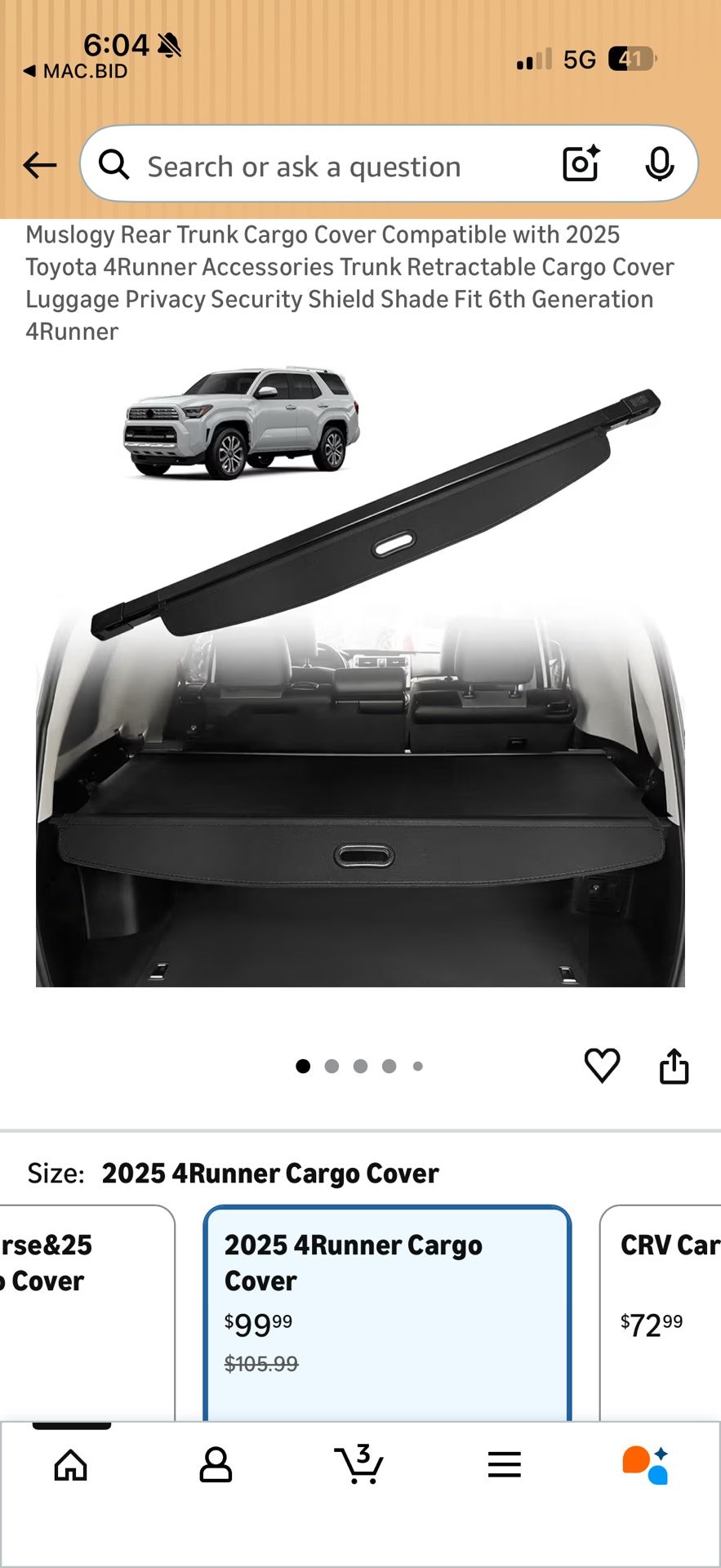 Rear Trunk Cargo Cover Compatible with 2025 Toyota 4Runner Accessories Trunk Retractable Cargo Cover Luggage Privacy Security Shield Shade Fit 6th Gen