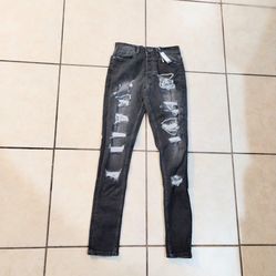 Mens Grey Washed Skinny Jeans