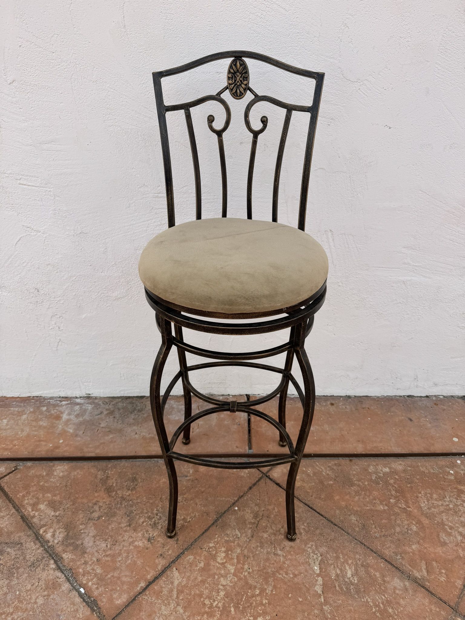 Two- 26 1/4" Metal Scroll Back Swivel Bar Stool