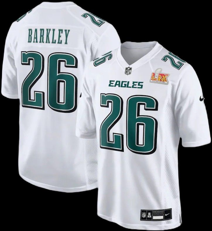 New!#26 Barkley Tundra white Philadelphia Eagles Super Bowl LIX Game Jersey LG