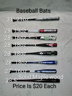 Baseball Bats Of Various Sizes (Price Is $20 Each)