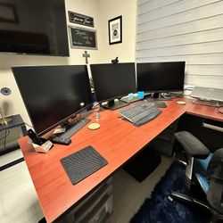 Bestar Brand U-Shaped Desk, Bookcase/Hutch, File Drawers