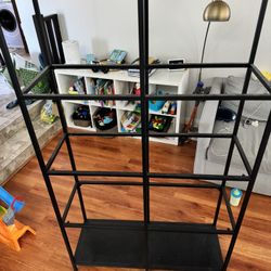 VITTSJÖ Shelf unit, black-brown/glass