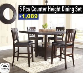 5Pcs Counter Height Dining Table and 4 Barstools