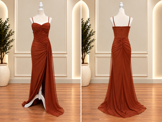 long elegant dress, open slit.