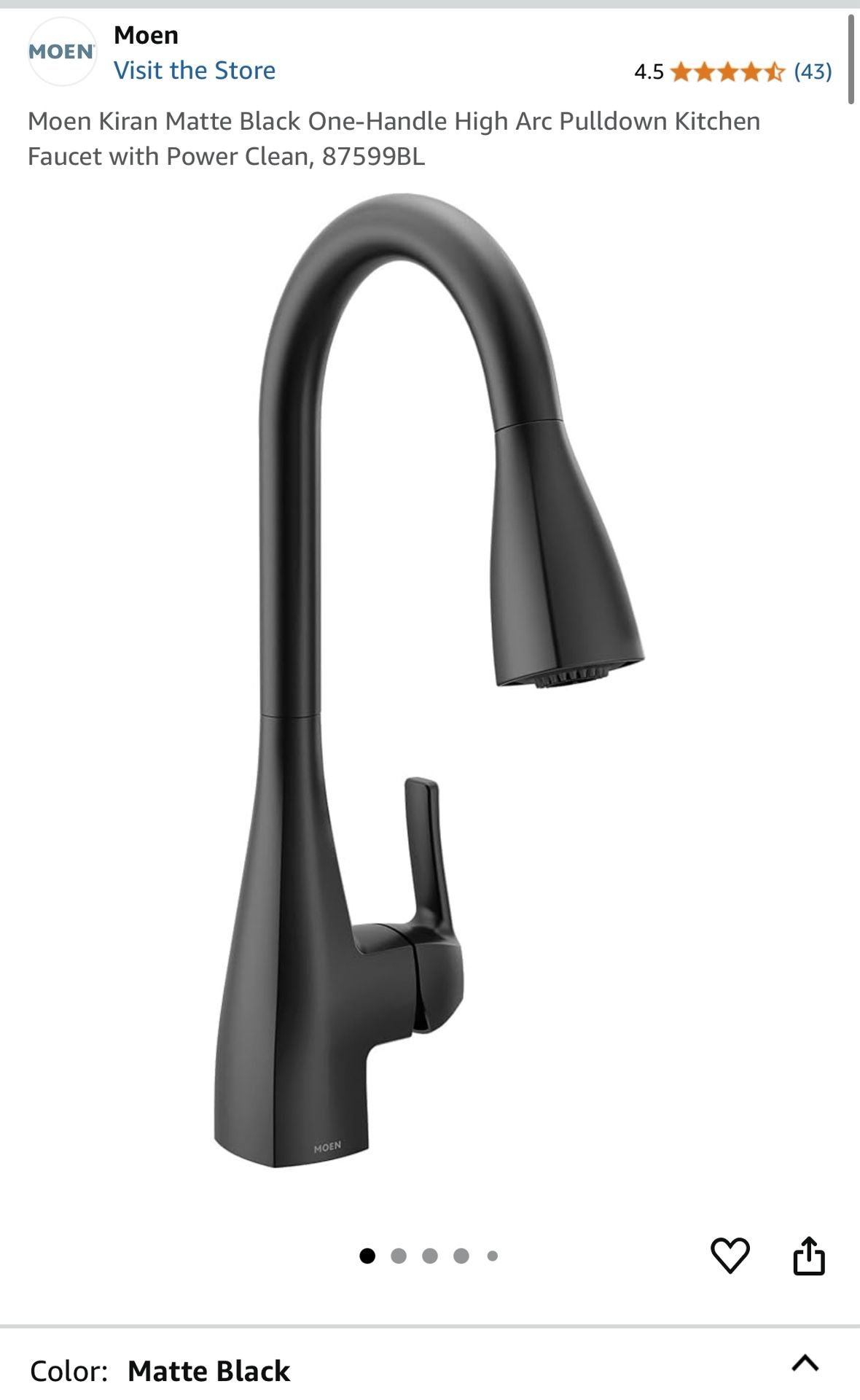 Brand New Moen Matte Black Faucet