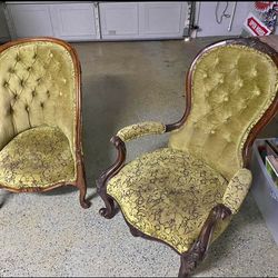 Set of Vintage Victorian his/hers armchairs.